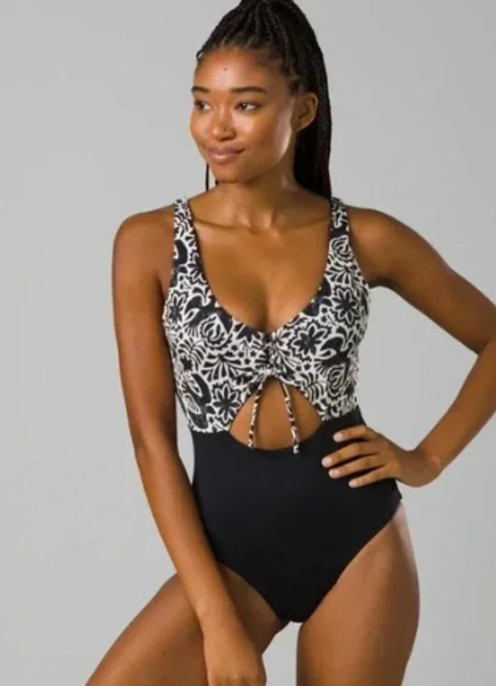 PRANA Women's Ruby Beach One-Piece Swimsuit Small Black Flora Fauna NWT